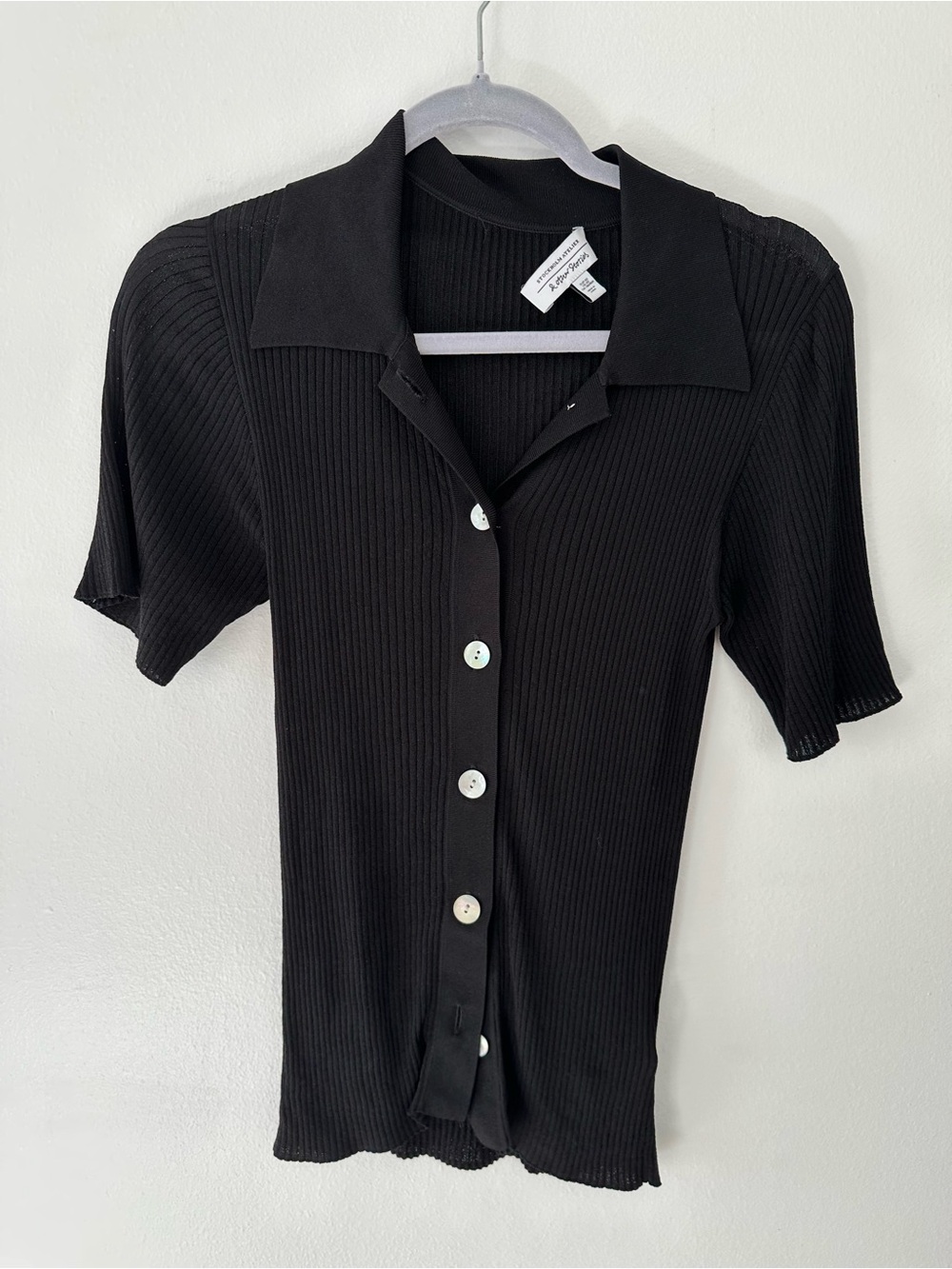 & Other Stories Black Ribbed Short-Sleeve Button-Down Polo